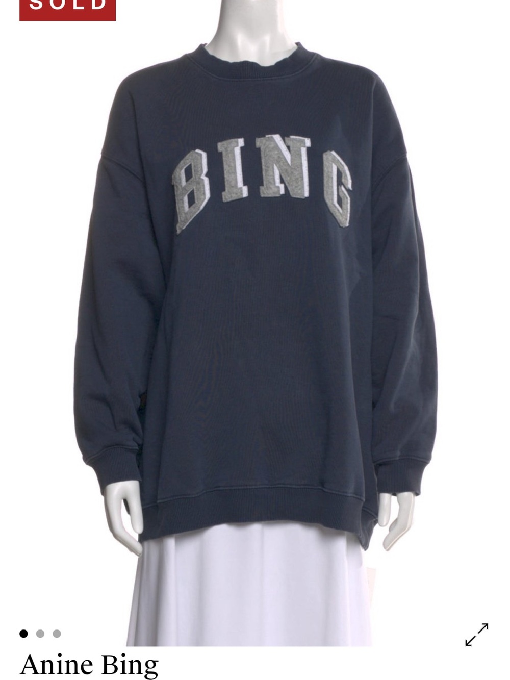 Anine Bing Navy Crew Logo Sweatshirt with Grey Lettering